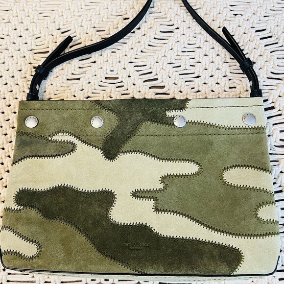 NWOT Rag & Bone Compass Patchwork Green Camo Suede Crossbody Bag Unisex Dust Bag - Picture 6 of 11